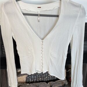 Free People Cream Button-Front Blouse